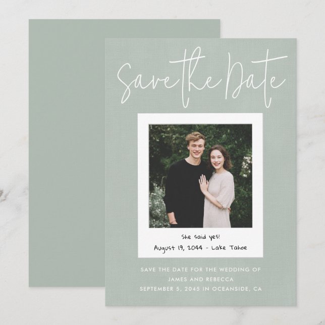 Invitation Modern Sage Green Snapshot Photo Save the Date (Devant / Derrière)