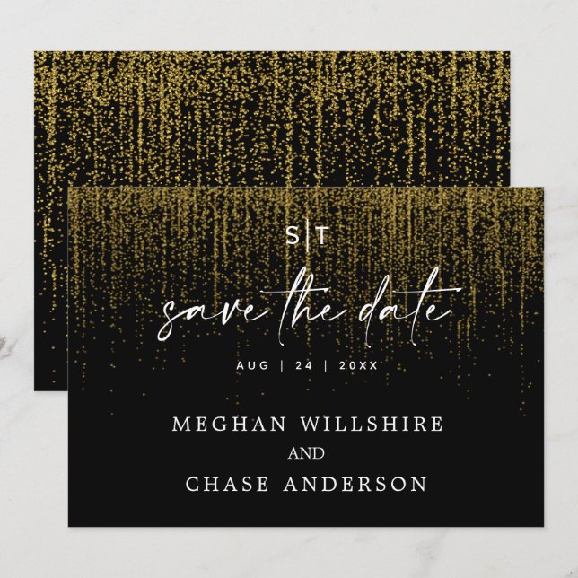 Invitation Modern Save the Date Edgy Gold Parties scintillant (Devant / Derrière)