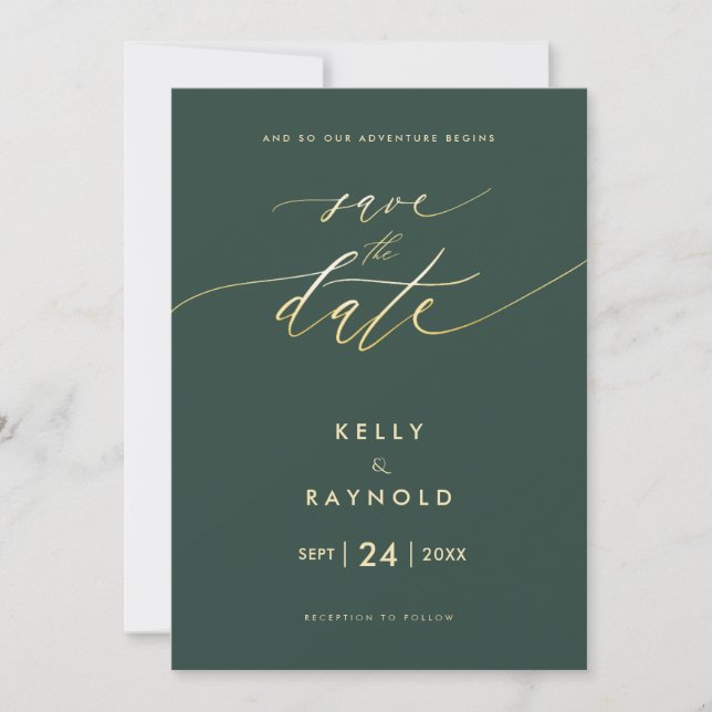 Invitation Modern Save The Date Hunter Green Mariage Photo (Devant)