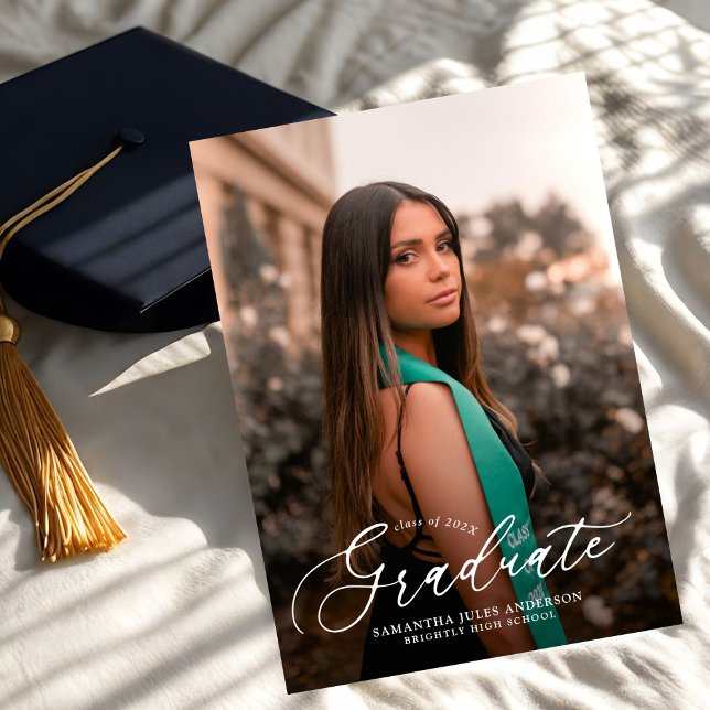 Invitation Modern Script 2 Photos Graduation Party (Créateur téléchargé)