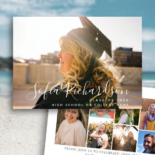 Invitation Modern Script 8 Photo Collage Simple Graduation