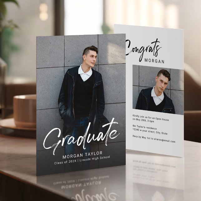Invitation Modern Script Casual Photo Graduation Announcement (Modern Script Casual Photo Graduation Announcement)