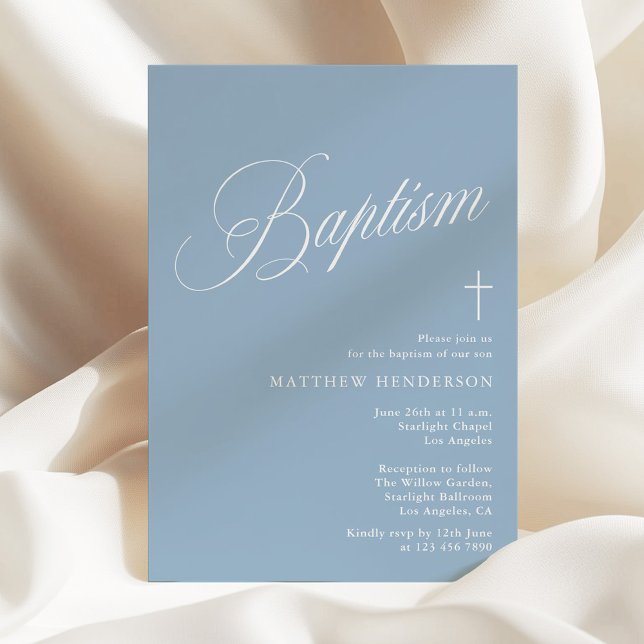 Invitation Modern Script Dusty Blue Boys Baptism (Créateur téléchargé)