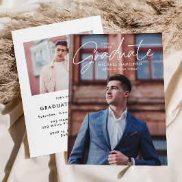 Invitation Modern Script Graduate 2 Photo Graduate Party