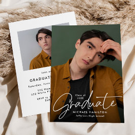 Invitation Modern Script Graduate 2 Photo Graduate Party
