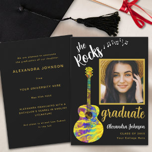 Invitation Modern Script Graduate Photo Psychedelic Guitare