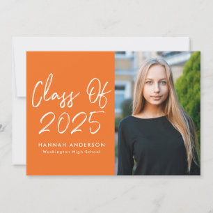Invitation Modern Script Orange Photo Graduation Party