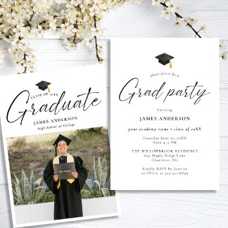 Invitation Modern Script Photo Graduation Party