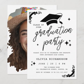 Invitation Modern Script Photo Graduation Senior Party Chic