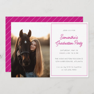 Invitation Modern Script Photo Hot Pink Graduation Party