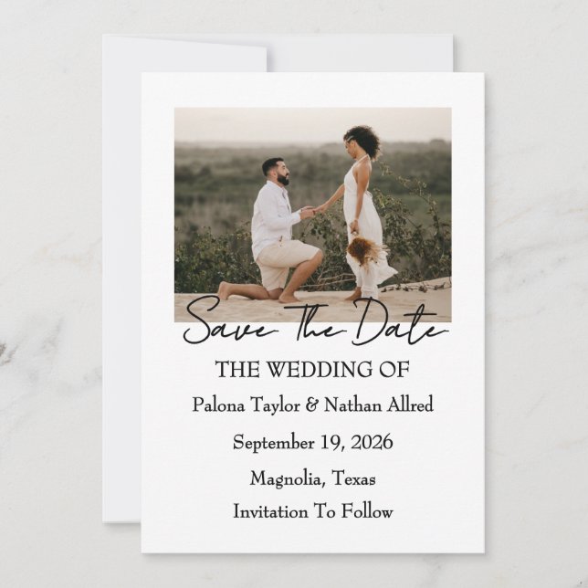 Invitation Modern Script Photo Wedding Save The Date (Devant)