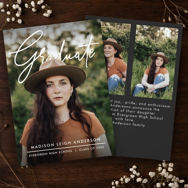 Invitation Modern Script Simple Photo Graduation Announcement (Créateur téléchargé)