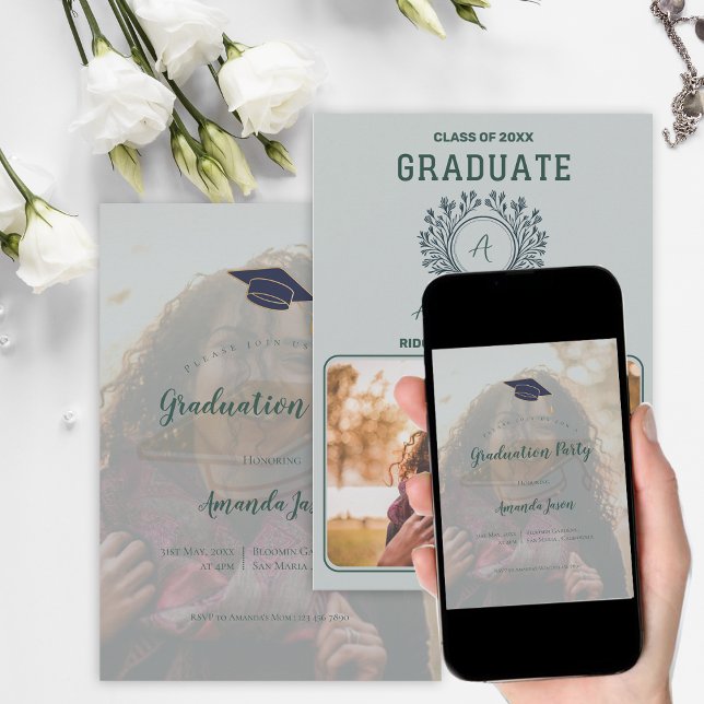 Invitation Modern Senior Graduation Photo Party (Modern Senior Graduation Photo Party | Print or Instant Download | 2-Page Front & Back Design)