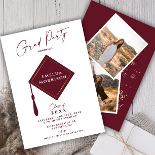 Invitation Modern Simple 2 Photo Burgundy Graduation Party