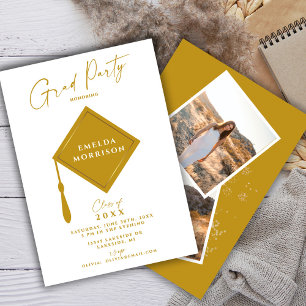 Invitation Modern Simple 2 Photo Gold Graduation Party