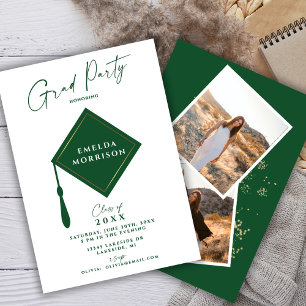 Invitation Modern Simple 2 Photo Green Graduation Party