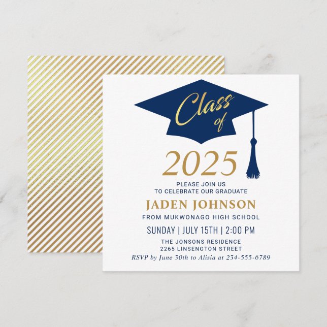 Invitation Modern Simple Class of 2025 Graduation Party (Devant / Derrière)