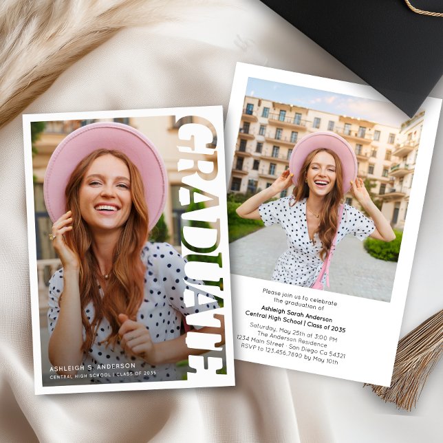Invitation Modern Simple Graduate 2 Photo Graduation Party  (Créateur téléchargé)