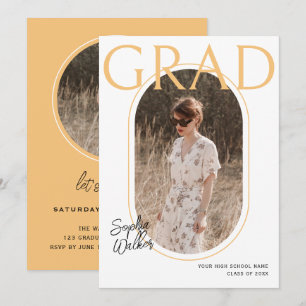 Invitation Modern Simple Script Orange Photo Graduation Party