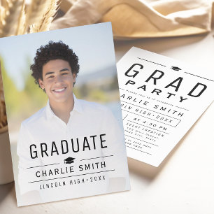 Invitation Modern Simple Typographie Photo Graduation Party
