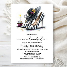 Invitation Modern Striped High Heel Shoes 100th Birthday