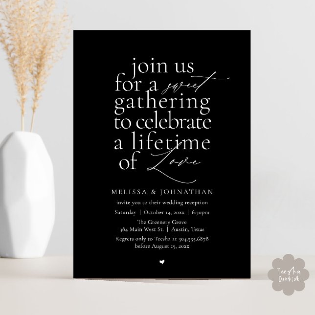 Invitation Modern Sweet Love Minimalist Wedding Reception (Modern Sweet Love Minimalist Wedding Reception Dinner Invitation Card in Black and White)