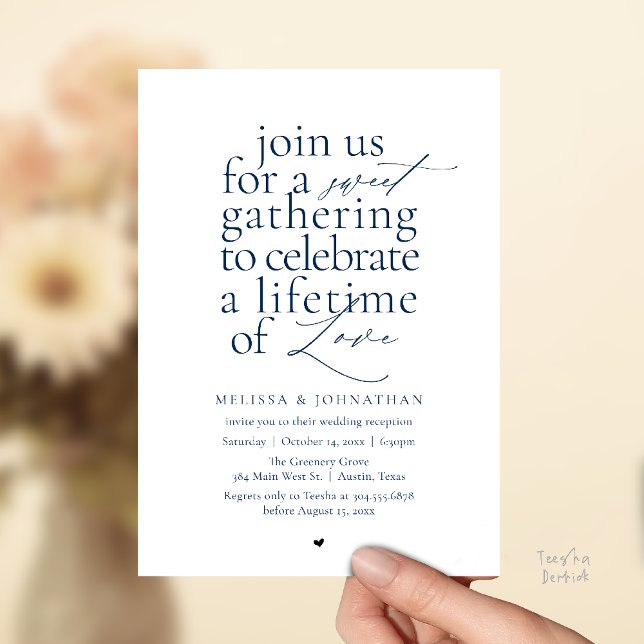 Invitation Modern Sweet Love Minimalist Wedding Reception (Modern Sweet Love Minimalist Wedding Reception Dinner Invitation Card in Navy Blue)