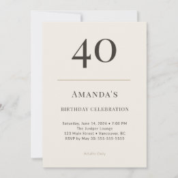 Invitation Modern Taupe & Cream 40th Birthday Celebration