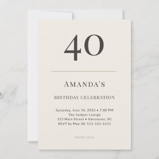 Invitation Modern Taupe & Cream 40th Birthday Celebration