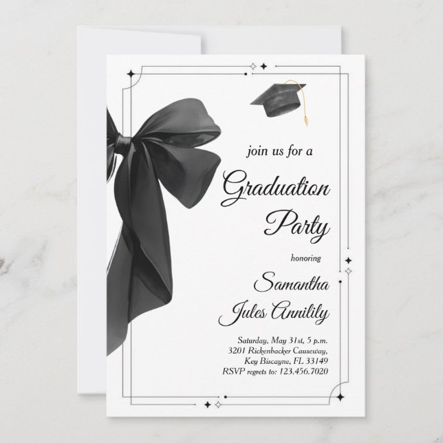 Invitation Modern Trendy Black Bow Graduation Party  (Devant)