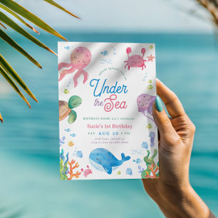 Invitation Modern Under the Sea Enfants 1er anniversaire