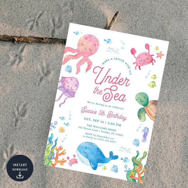 Invitation Modern Under the Sea Kids 5th Birthday Party Invit (Créateur téléchargé)