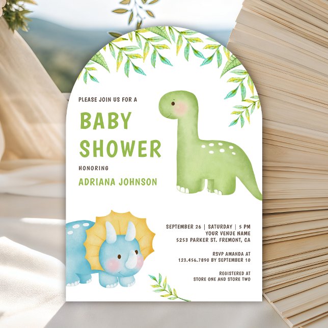 Invitation Modern Watercolor Cute Little Dinosaur Baby Shower (Créateur téléchargé)