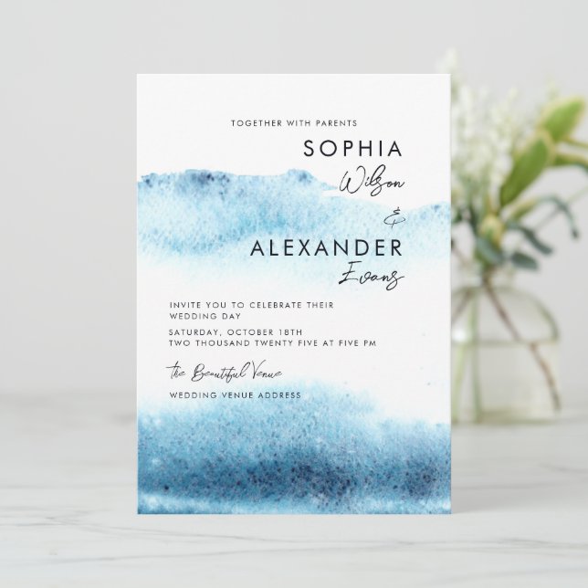 Invitation Modern Watercolor Wedding Invitations.  (Debout devant)