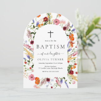 Invitation Modern Watercolor Wildflowers Arch Baptism