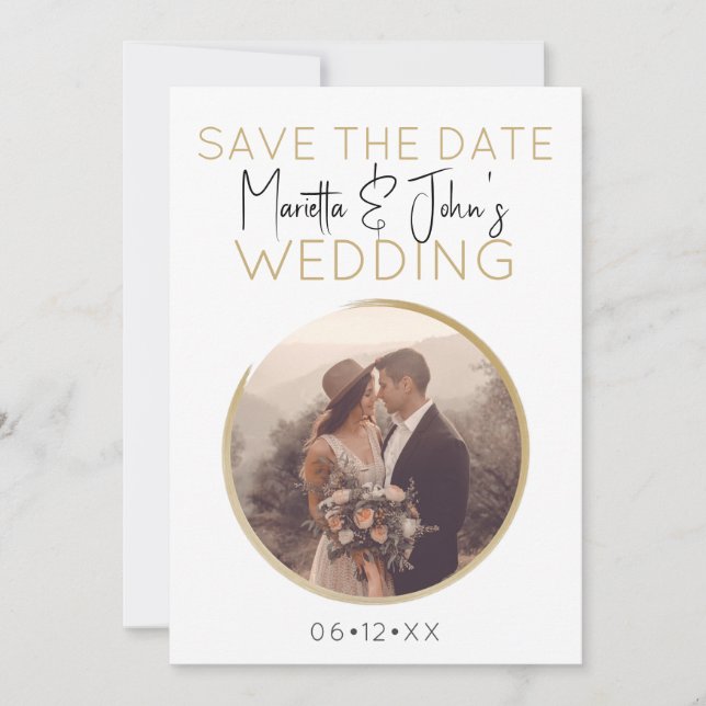 Invitation Modern White Gold Elegant Ajouter Votre Mariage Ph (Devant)