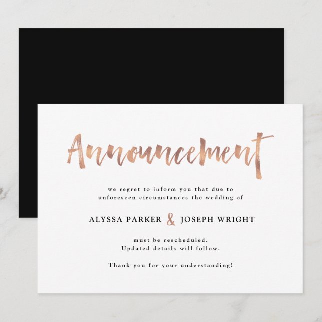 Invitation Modern Wish | Annulation ou report de mariage (Devant / Derrière)