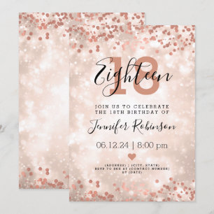 Invitation Moderne 18e anniversaire Rose de fête Gold Sparkle