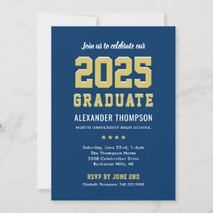 Invitation Moderne 2024 Graduate Navy Gold Graduation Party