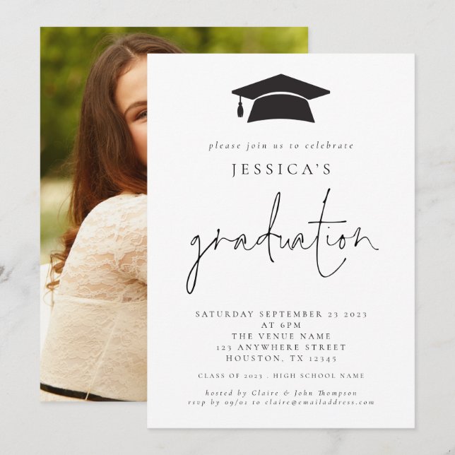 Invitation Moderne 2024 Graduation Photo Mortar Board Casquet (Devant / Derrière)