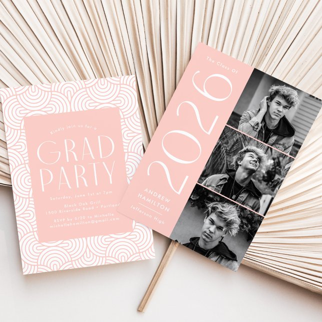 Invitation Moderne 2025 Blush 3 Photo Graduation Party (Créateur téléchargé)