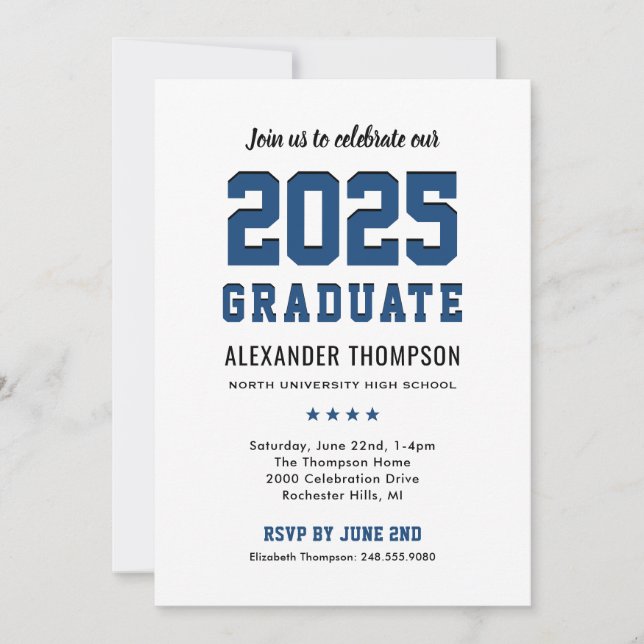 Invitation Moderne 2025 Graduate Blue Graduation Party (Devant)