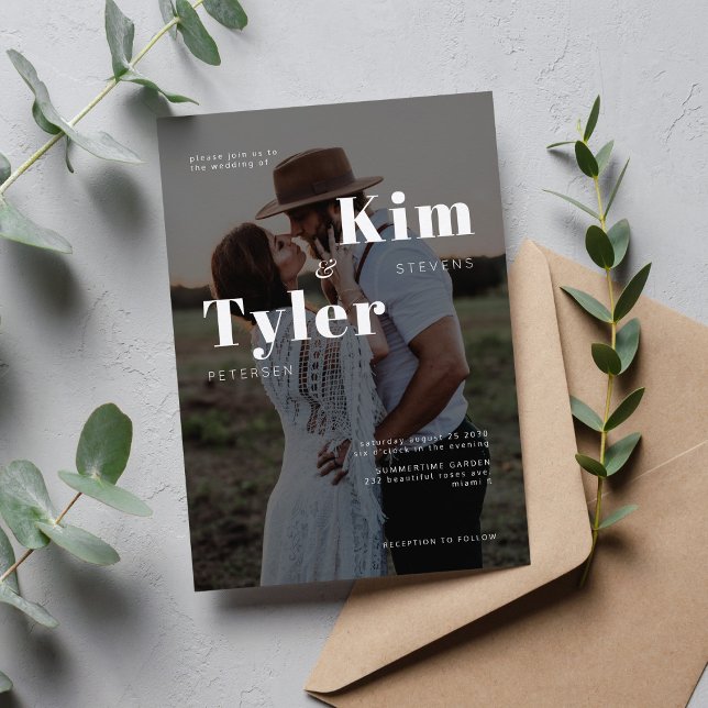 Invitation Moderne 2 photo noir et blanc typographie mariage (Créateur téléchargé)