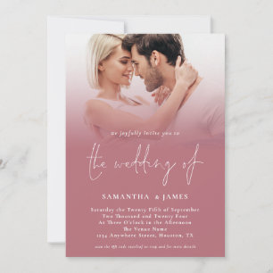 Invitation Moderne 2 Photos Script QR Rose Gold Mariage