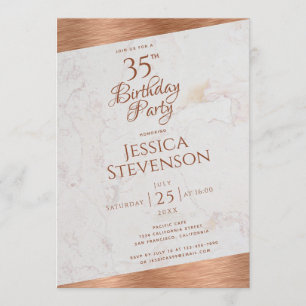 Invitation Moderne 35e anniversaire Marbre Cuivre Oblique Scr