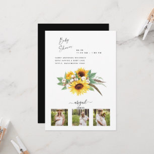 Invitation Moderne 3 Photo Sunflower & Baby shower en coton