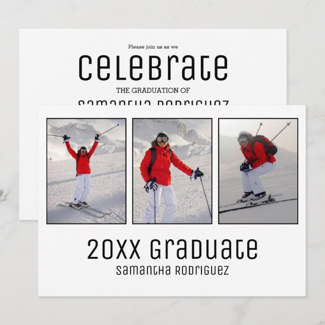 Invitation Moderne 3e année Photo White Graduation Party Invi (Devant / Derrière)