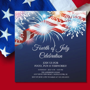 Invitation moderne 4 juillet feux d'artifice