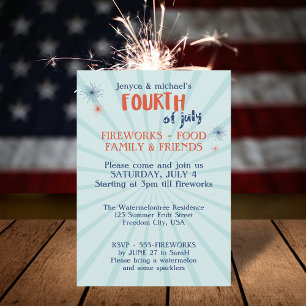 Invitation moderne 4 juillet Fireworks Party