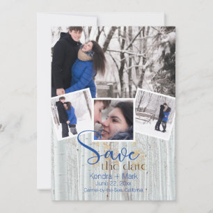 Invitation Moderne 4 Photo Collage Bouleau de Cobalt Enregist